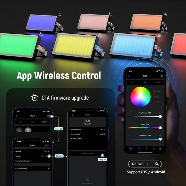 Накамерне відеосвітло світлодіодна панель Neewer SL90 Pro RGB для зйомок (2500К-10000К, APP застосунок) 10105170 фото