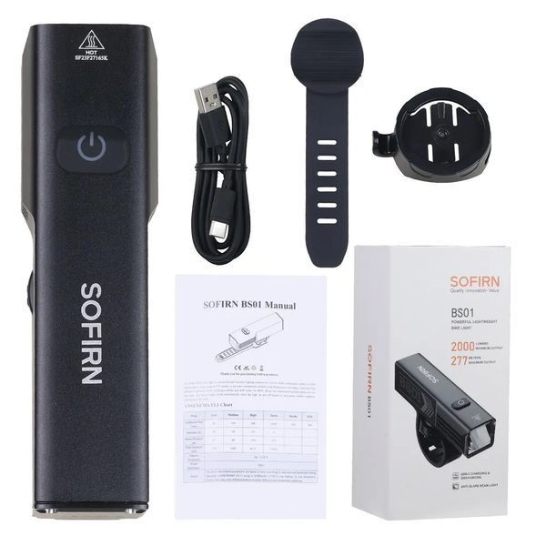 Світлодіодний велосипедний ліхтар Sofirn BS01 (2000Люмен, 277м, 5000мАг, USB type-C) 040306 фото