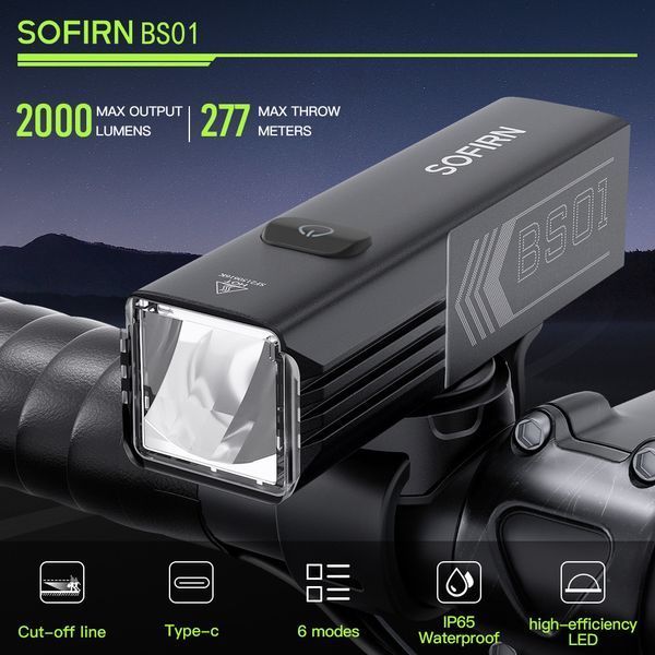 Світлодіодний велосипедний ліхтар Sofirn BS01 (2000Люмен, 277м, 5000мАг, USB type-C) 040306 фото