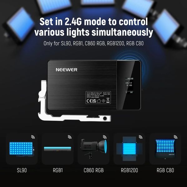 Накамерне відеосвітло світлодіодна панель Neewer SL90 Pro RGB для зйомок (2500К-10000К, APP застосунок) 10105170 фото