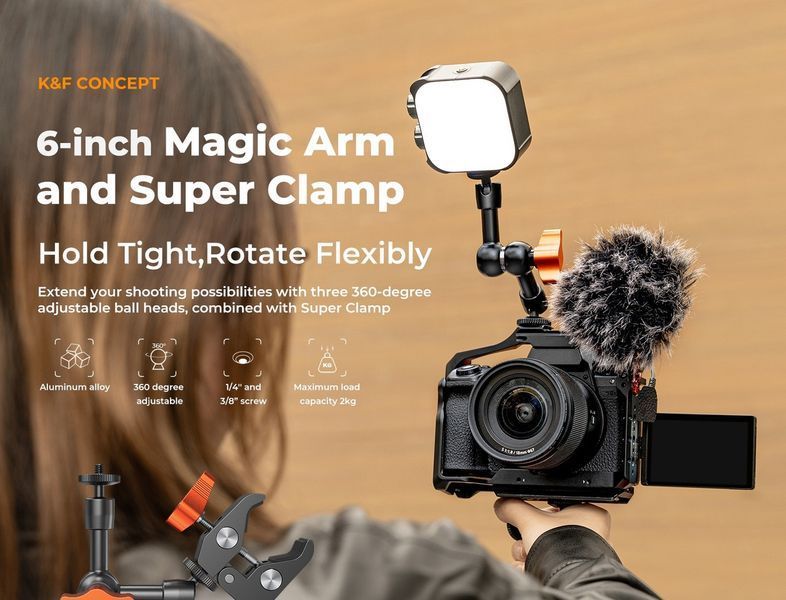6-дюймове кріплення K&F Concept магічна рука із суперзатискачем для монітора, світла, камери (KF31.130)