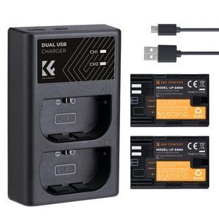 Комплект з двох акумуляторів 2250mAh і зарядного пристрою K&F Concept LP-E6NH для Canon (KF28.0021) KF28.0021 фото