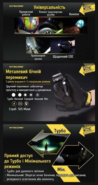 Багатофункціональний ручний ліхтар з рухомою головою Nitecore MT21C (1000Люмен) 010317 фото