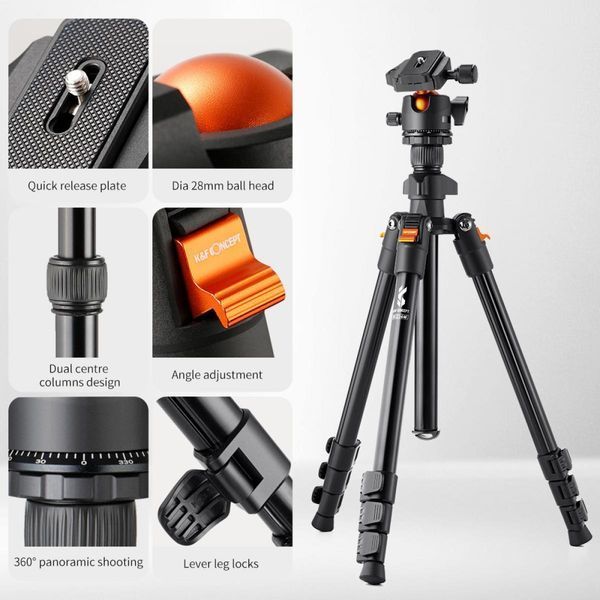 Професійний штатив для камери K&F Concept K234A0+BH-28 (висота 1,6м, вантажопідйомність 8кг) (KF09.101V1) KF09.101V1 фото
