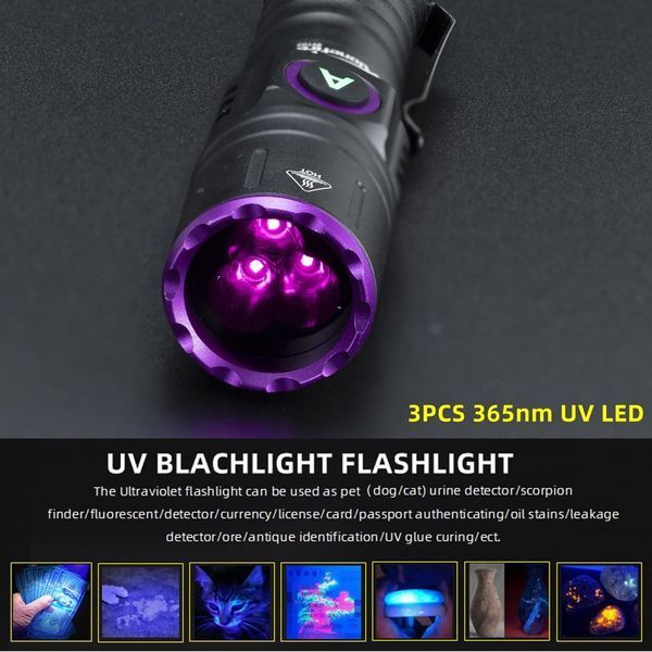 Ультрафиолетовый ручной фонарь 3х365нм 15Вт (1*18650, USB Type-C) 150104.2 фото