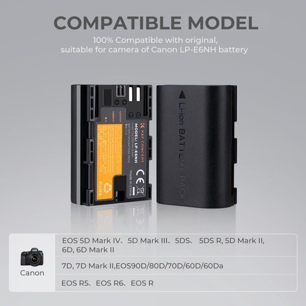 Комплект з двох акумуляторів 2250mAh і зарядного пристрою K&F Concept LP-E6NH для Canon (KF28.0021) KF28.0021 фото