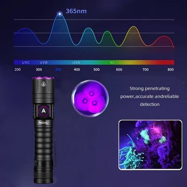 Ультрафиолетовый ручной фонарь 3х365нм 15Вт (1*18650, USB Type-C) 150104.2 фото