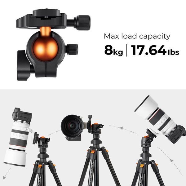 Професійний штатив для камери K&F Concept K234A0+BH-28 (висота 1,6м, вантажопідйомність 8кг) (KF09.101V1) KF09.101V1 фото