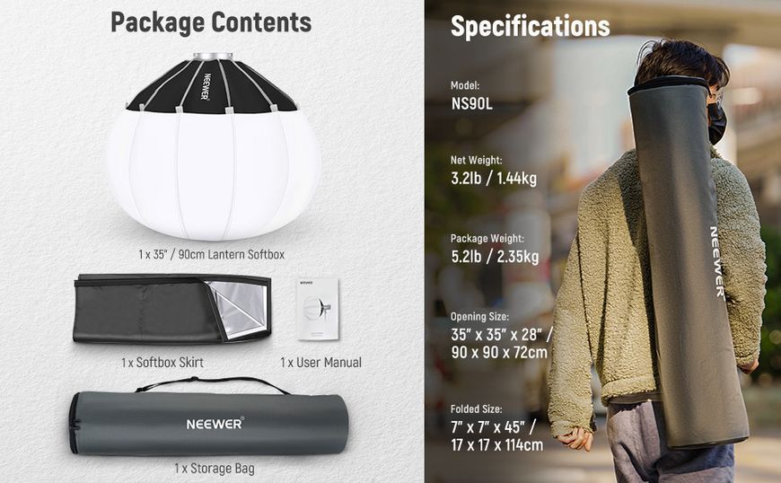 Сферический софтбокс шар Neewer NS90L Softbox Quick Release с креплением Bowens диаметр 90см 10101629 фото