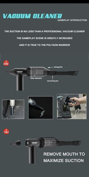 Портативний перезаряджуваний компресор CROSSGUN Air Duster BS380FB Black з насадкою порохотяг для чищення фото-, відеотехніки
