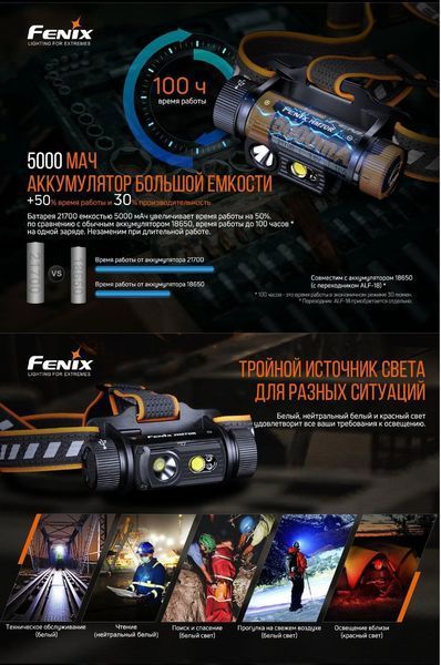 Налобный фонарь Fenix HM70R (1600Люмен, 186м, 1*21700, USB Type-C) 030201 фото