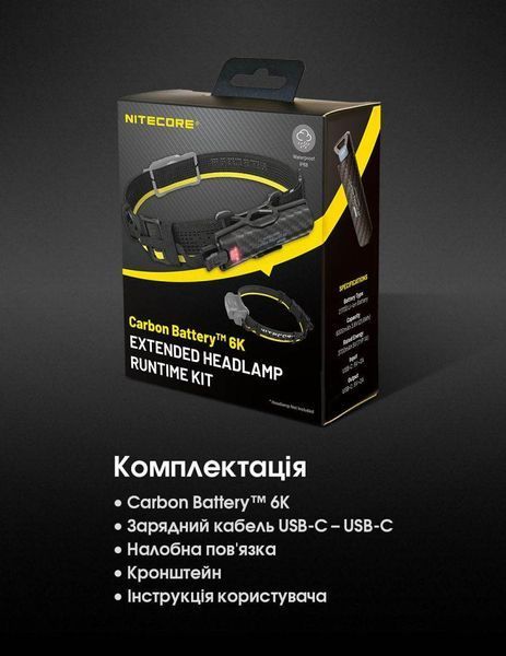 2в1 Power Bank + джерело живлення для налобних ліхтарів Nitecore Carbon Battery&trade; 6K KIT з налобною пов'язкою 011312.1 фото