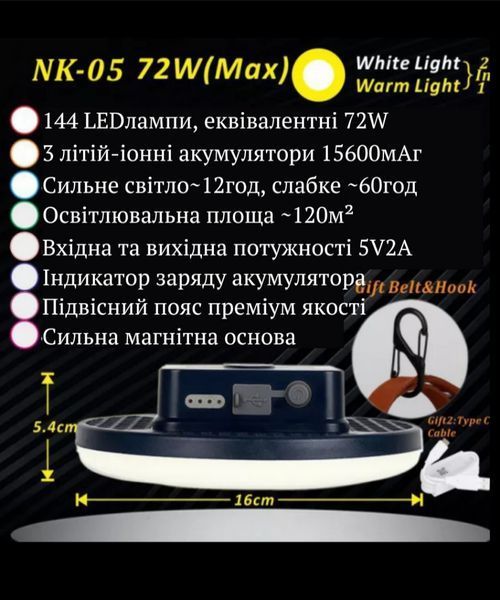 Потужний кемпінговий ліхтар портативна LED лампа, синя, з функцією повербанку 15600мАг 60 Ват
