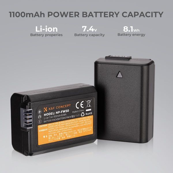 Комплект из двух аккумуляторов 1100mAh и двухканального зарядного устройства K&F Concept NP-FW50 для камер Sony (KF28.0015) KF28.0015 фото