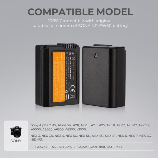 Комплект из двух аккумуляторов 1100mAh и двухканального зарядного устройства K&F Concept NP-FW50 для камер Sony (KF28.0015) KF28.0015 фото
