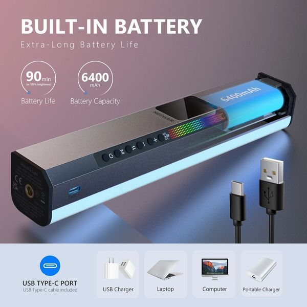 Магнитная ручная лампа для фото- видеосъемок NEEWER RGB1 10Вт 25см с APP управлением 10101412 фото