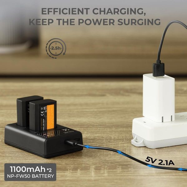 Комплект из двух аккумуляторов 1100mAh и двухканального зарядного устройства K&F Concept NP-FW50 для камер Sony (KF28.0015) KF28.0015 фото
