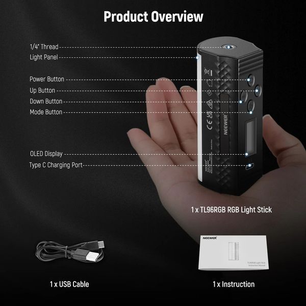 RGB видеосвет портативная LED лампа для съемки Neewer TL96RGB с магнитом 10101362 фото