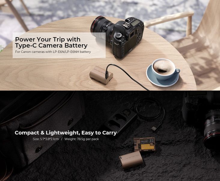 Акумуляторна батарея з виходом Type-C K&F Concept LP-E6NH 2250mAh для Canon (KF28.0022)