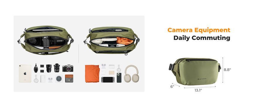 Портативна водонепроникна сумка на одне плече для фотоапарата K&F Concept Alpha Camera Sling Bag 10л Green
