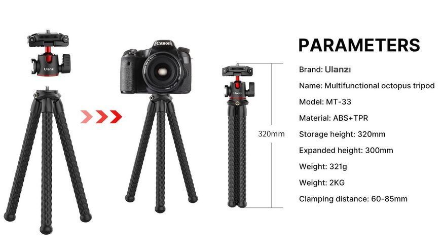 Гнучкий штатив трипод з тримачем для смартфона Ulanzi MT-33 із кріпленням холодний черевик