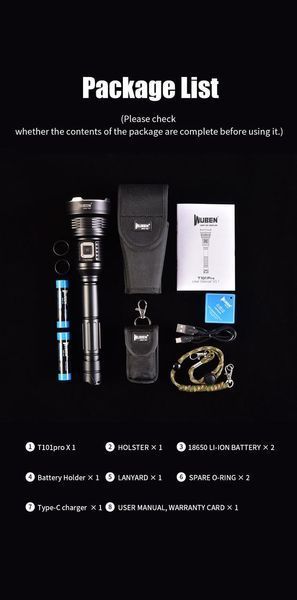 Потужний мисливський ліхтар Wuben T101 Pro (3500Лм, 500м, 2*18650)