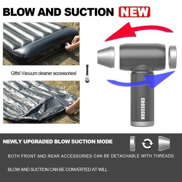 Портативный перезаряжаемый компрессор CROSSGUN Air Duster BS380FA Grey с насадкой пылесос для чистки техники 050215 фото