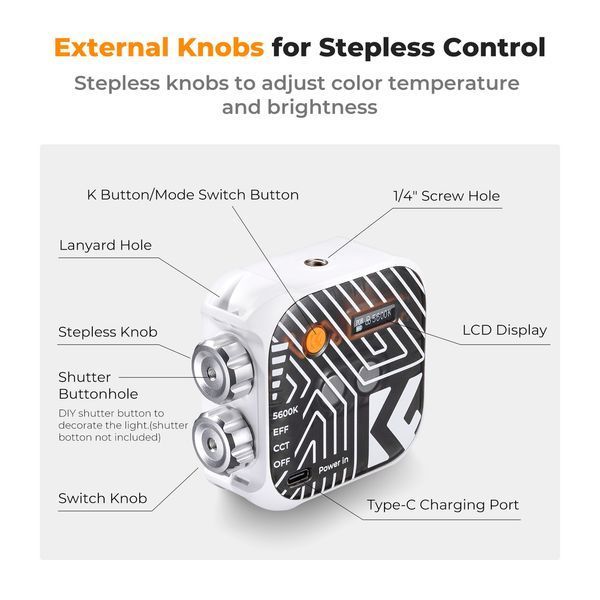 Двухцветный светодиодный видеофонарь накамерный свет K&F Concept L01-40 White 6Вт 2500K-9900K (KF34.035V1) KF34.035V1 фото