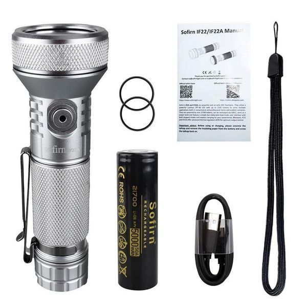 Фонарь ручной Sofirn IF22A, Silver (Luminus SFT40, 2100 люмен 1x21700, зарядка через USB, TIR-оптика) 040108 фото