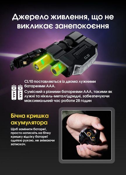 Багатофункціональний ліхтар на кліпсі Nitecore CL10 з червоним і синім світлом (45Лм, 2*ААА, 15м)