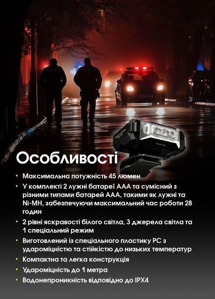 Багатофункціональний ліхтар на кліпсі Nitecore CL10 з червоним і синім світлом (45Лм, 2*ААА, 15м)