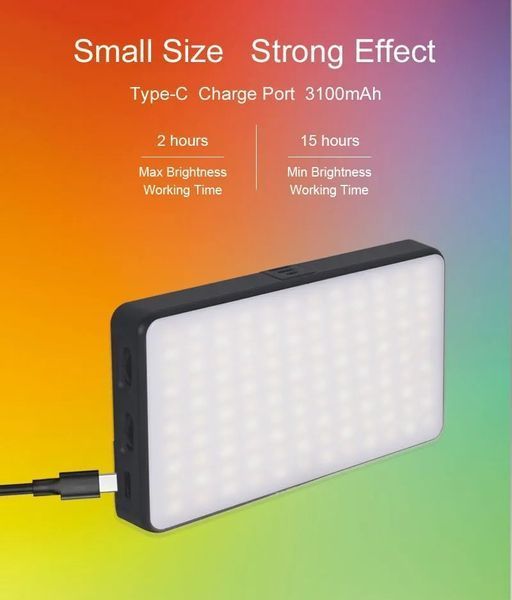 Накамерный свет светодиодная панель видеосвет W140 RGB с регулятором яркости и 20 светоэффектами (2500-9000K, 100508 фото