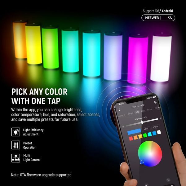 Магнітна портативна ручна лампа для зйомки NEEWER TL97C RGB 4,5Вт 11см 2500-8500К з APP управлінням 10103816 фото