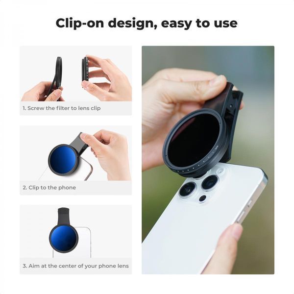 Світлофільтр K&F Concept ND2-400 Nano-K 52мм з кліпсою для iPhone зі змінною нейтральною щільністю (KF01.2639)