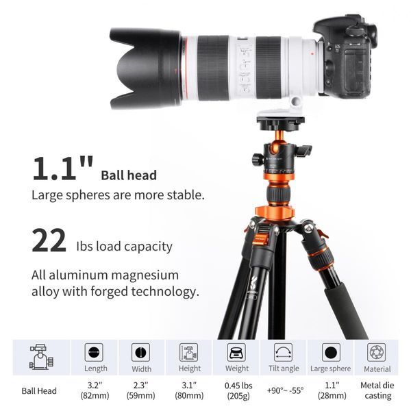 Кульова голова для штатива K&F Concept BH-28L зі швидкознімною пластиною 1/4", вантажопідйомність 10кг (KF31.023V3) KF31.023V3 фото