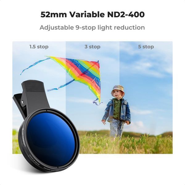 Світлофільтр K&F Concept ND2-400 Nano-K 52мм з кліпсою для iPhone зі змінною нейтральною щільністю (KF01.2639)