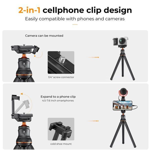 Універсальний гнучкий штатив для смартфона K&F Concept MS-01 з кульовою головою та пультом дистанційного керування (KF09.129)