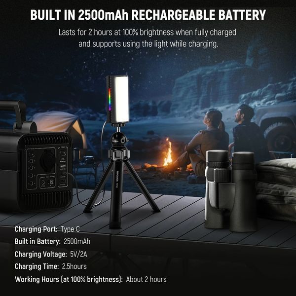 Магнітна портативна ручна лампа для зйомки NEEWER TL97C RGB 4,5Вт 11см 2500-8500К з APP управлінням 10103816 фото
