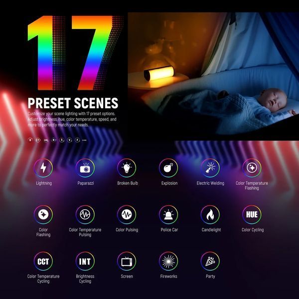 Магнітна портативна ручна лампа для зйомки NEEWER TL97C RGB 4,5Вт 11см 2500-8500К з APP управлінням 10103816 фото