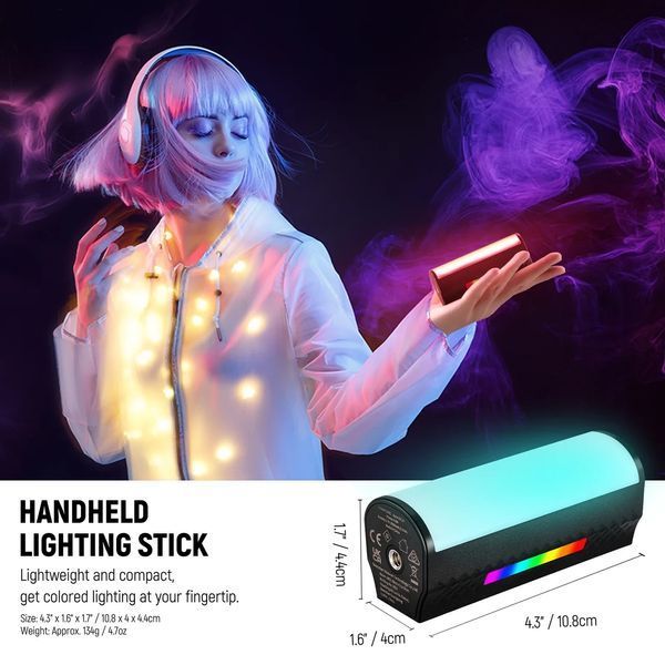 Магнітна портативна ручна лампа для зйомки NEEWER TL97C RGB 4,5Вт 11см 2500-8500К з APP управлінням 10103816 фото