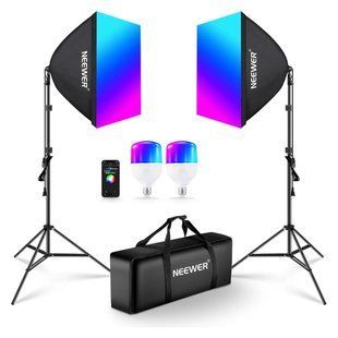 Комплект студійного світла NEEWER NK800 RGB з APP керуванням (2*софтбокси 60*60см, 2*лампи RGB 24Вт, 2*стійки 210см) 10104134 фото