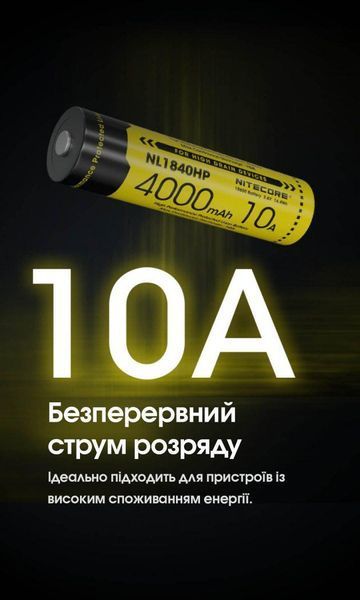 Акумулятор li-ion 18650 Nitecore NL1840HP (10A, 4000mAh) 010714.1 фото