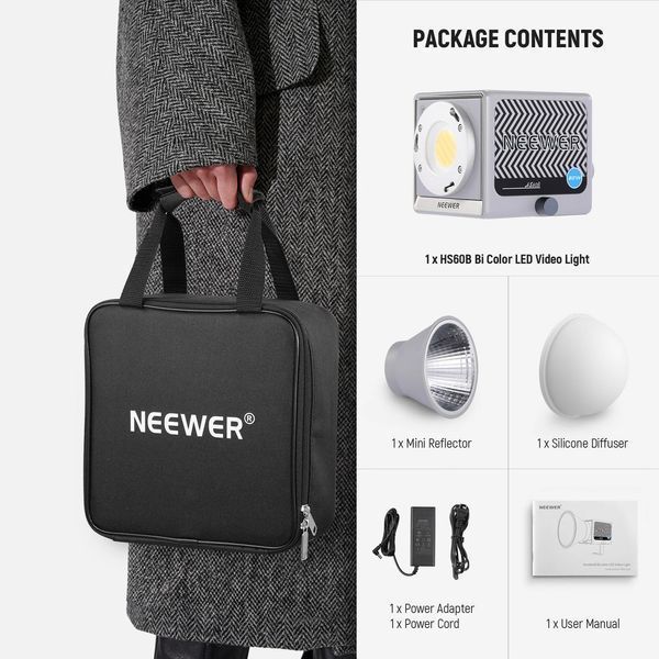 Портативный двухцветный студийный мини видеосвет NEEWER HS60B 60W Bi-Color LED Video Light (2700-6500K, APP ко 10104113 фото