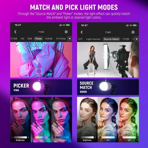 Комплект студийного света NEEWER NK800 RGB с APP управлением (2*софтбокса 60*60см, 2*лампы RGB 24Вт, 2*стойки 210см) 10104134 фото