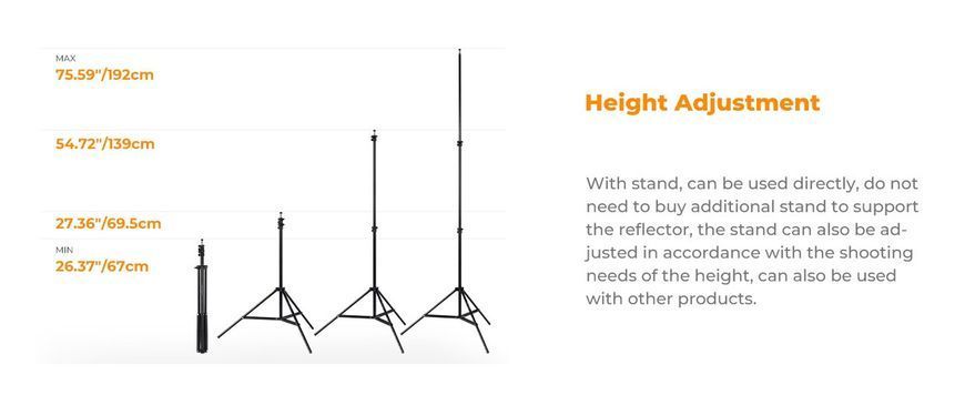 U-образный рефлектор K&F CONCEPT 180x60 см со светоотражающей тканью 4-в-1, черный/золотой/белый/серебряный, с подставкой 1,9 м KF18.0012 фото