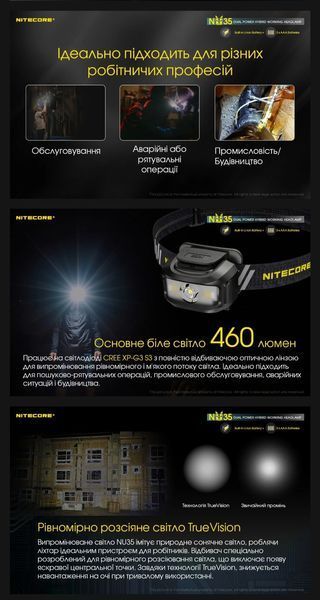 Nitecore NU35 Налобний ліхтар з універсальним живленням (3xAAA, USB Type-C) 010213 фото