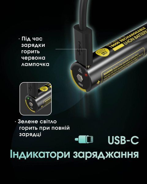 Акумулятор літієвий Li-Ion 18650 Nitecore NL1836R 3.6V (3600mAh, USB-C), захищений 010706.1 фото