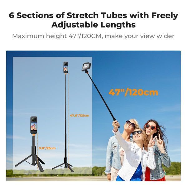 Розсувний штатив - селфі палиця K&F Concept MS21 для спортивної камери Insta360 GoPro та адаптером GoPro 120см (KF09.141) KF09.141 фото