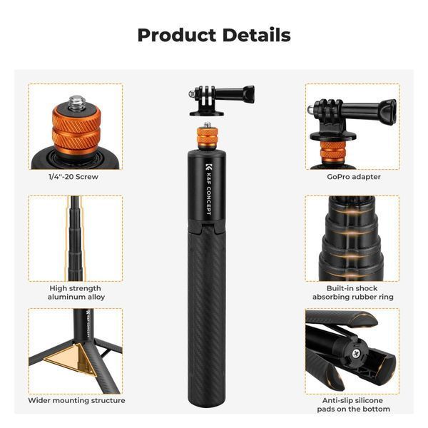 Розсувний штатив - селфі палиця K&F Concept MS21 для спортивної камери Insta360 GoPro та адаптером GoPro 120см (KF09.141) KF09.141 фото
