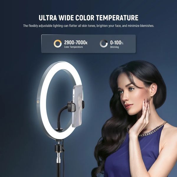Кольцевая двухцветная студийная лампа для блоггера Neewer RH12B 24Вт 2900-7000К 30,5см со штативом 180см 10104139 фото